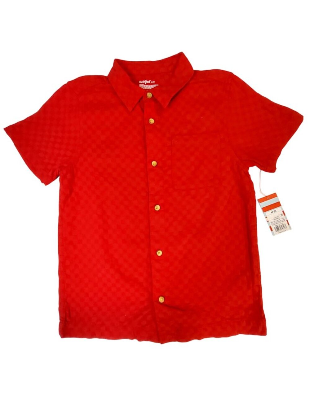 Cat & Jack Red Boys Short Sleeve Button-Up Shirt Size M (8) Single chest pocket